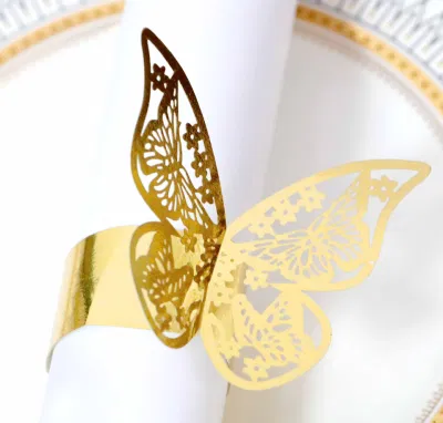 Personalizado atacado diy laser oco borboleta guardanapo anéis de papel dourado fivela toalha mesa decoração casamento arcos toalha guardanapo anéis