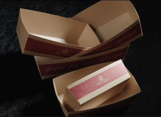 Utensílios de cozinha Bandeja de alimentos de papel Kraft Descartável Jumbo Concessão Barcos de alimentos fabricados na China Cachorros-quentes Retire Papel Embalagem de alimentos Placa de papel de atacado FSC