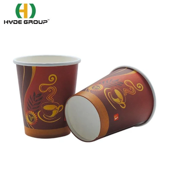 Copo de papel de parede único impresso personalizado descartável de 8 onças para beber café com tampa